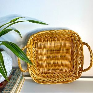 Vintage Square Wicker Basket with Handles